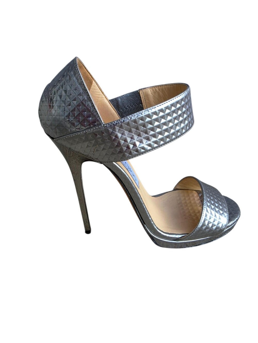 Jimmy Choo Metallic Silver Studded Ankle Strap Sandals – Size 8.5 (EU 38.5)